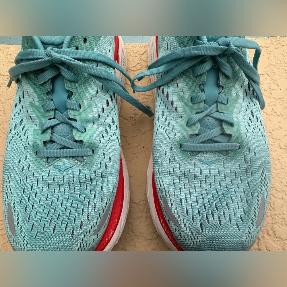 Hoka One One Clifton 8 Wide Aquarella Blue Running Shoe Women Size 9D VGC Clean - Picture 8 of 16